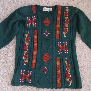 VTG 90's Carolina Colours Embroidered Ramie Cotton Sweater Folk Cottagecore M